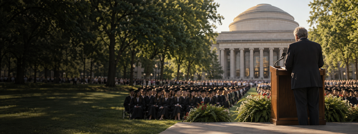 Editorial recreation of a late-1990s university commencement ceremony